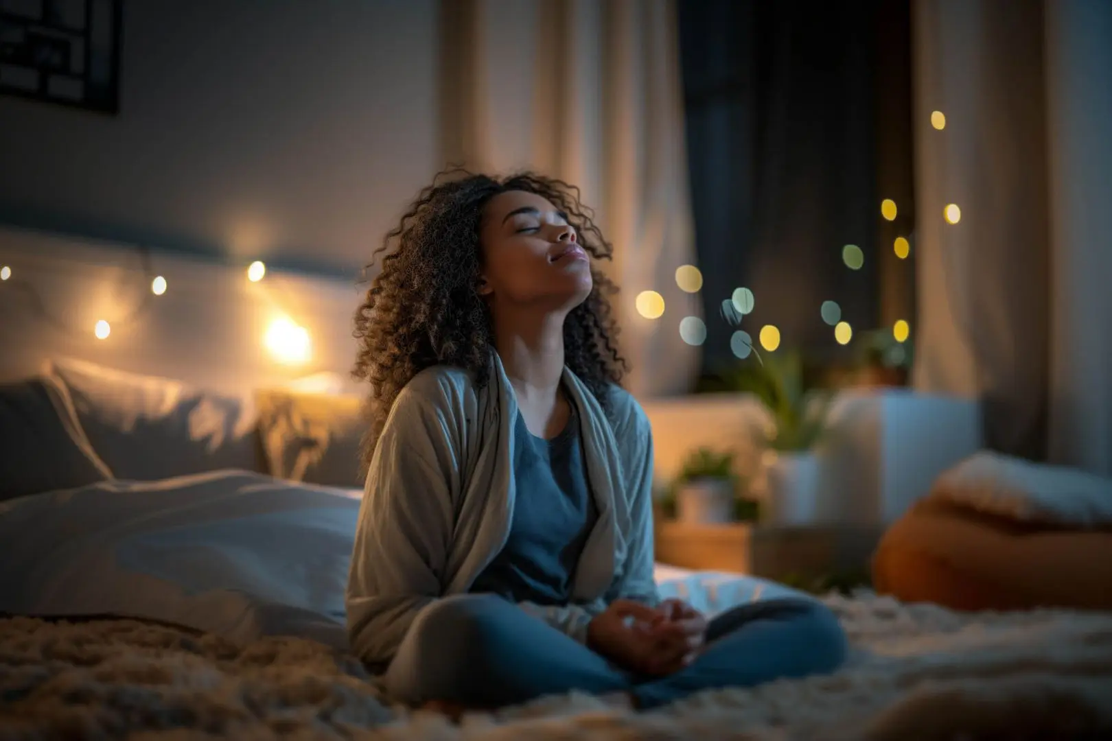 Persona meditando antes de dormir