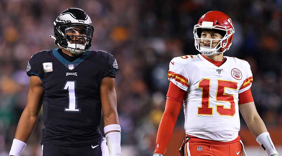 Jalen Hurts y Patrick Mahomes quaterbacks del Super Bowl LVII