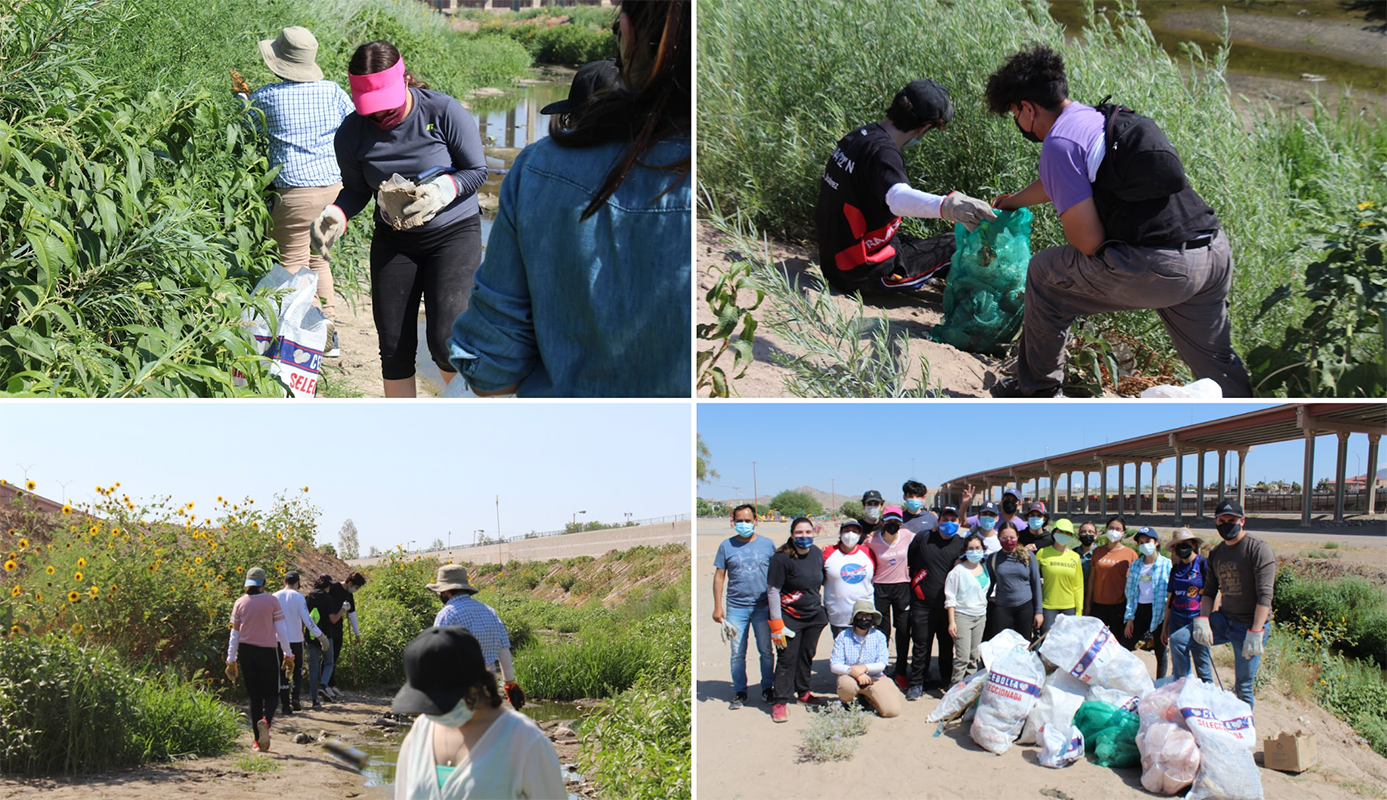 Alumnos de PrepaTec reuniendo desechos en el río