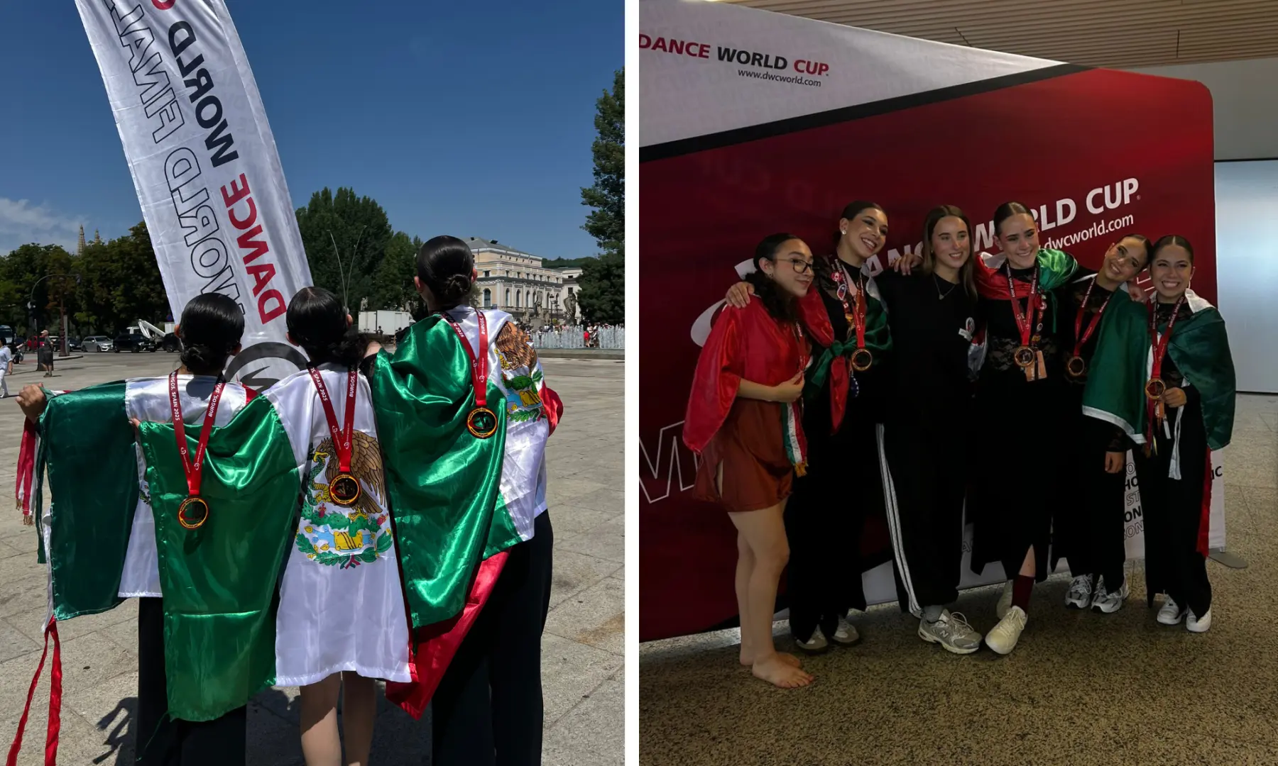 Andrea García junto a Natalia Suárez y Paula Cruz en el Dance World Cup representando a México.
