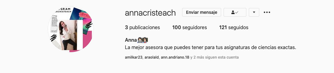 Perfil de @annacristeach, Tutorías en línea de ciencias exactas