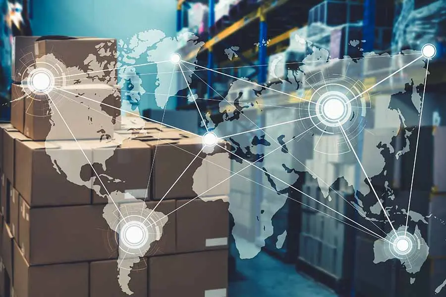 Mapa del mundo con líneas que unen países