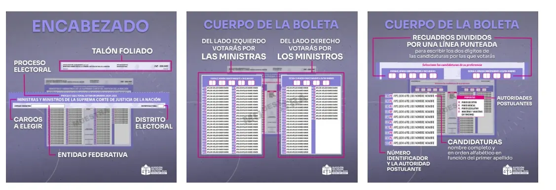 Ejemplo de boleta electoral en la elección Judicial de México