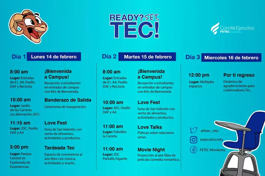 Calendario Ready?, Set, Tec! primer evento FETEC 2022 campus Monterrey