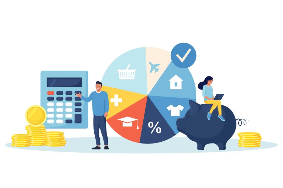 Ilustraci&oacute;n de j&oacute;venes con conceptos de planeaci&oacute;n financiera