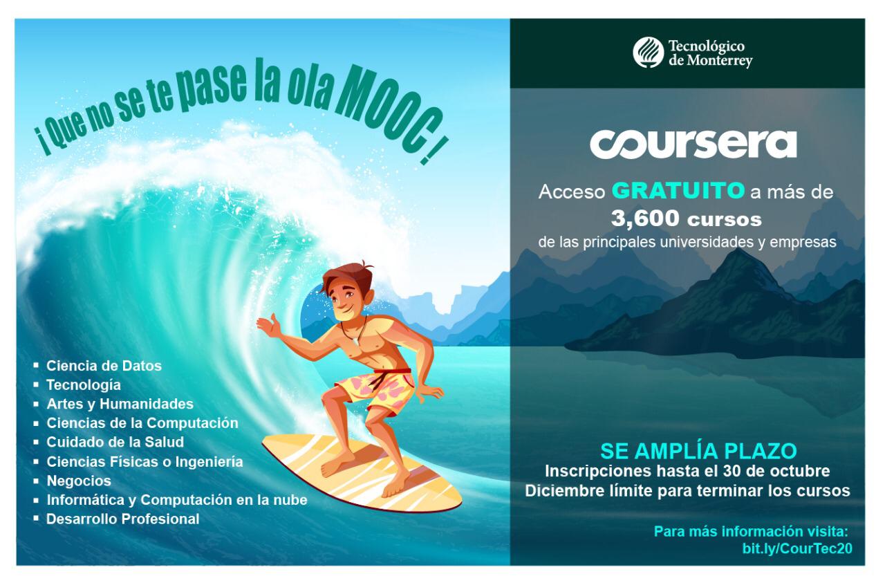 Son más de 3 mil 600 cursos gratuitos para la comunidad Tec en Coursera.