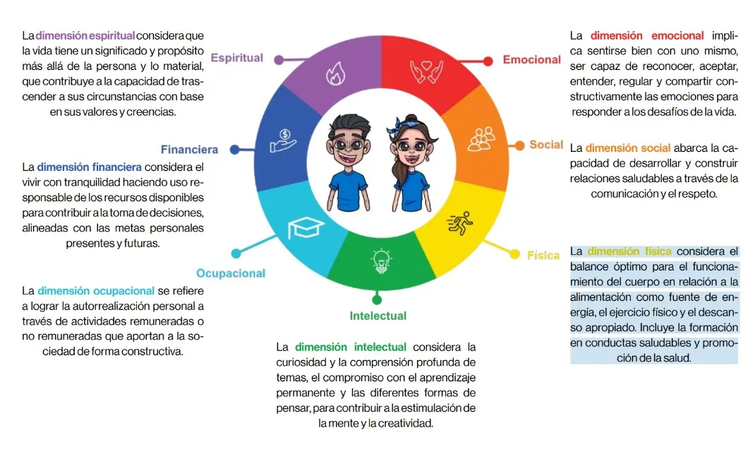 Explicaci&oacute;n de 7 dimensiones del bienestar.