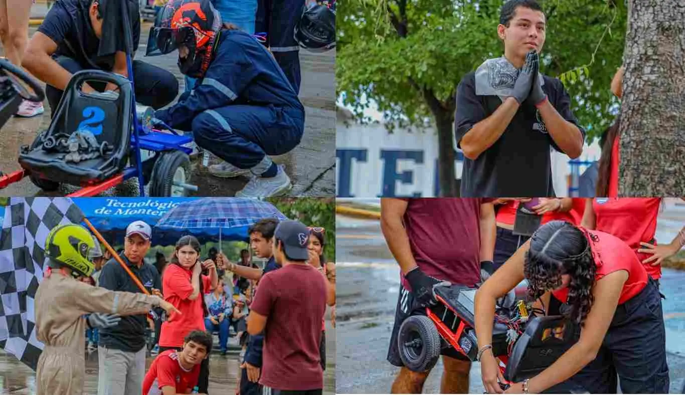 estudiantes Tec Tampico revisando funcionamientos de go karts eléctricos