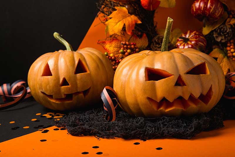 Foto de calabazas tradicionales en festividad de Halloween