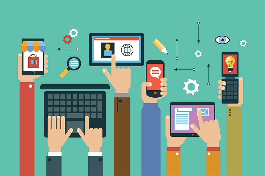 Ilustración conceptual de apps y herramientas tecnológicas