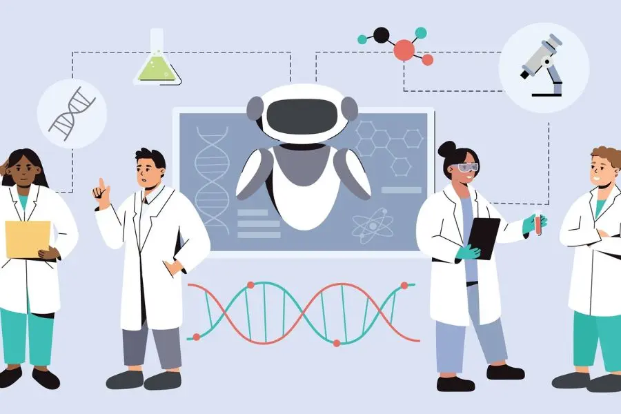 Grupo de jóvenes médicos con IA