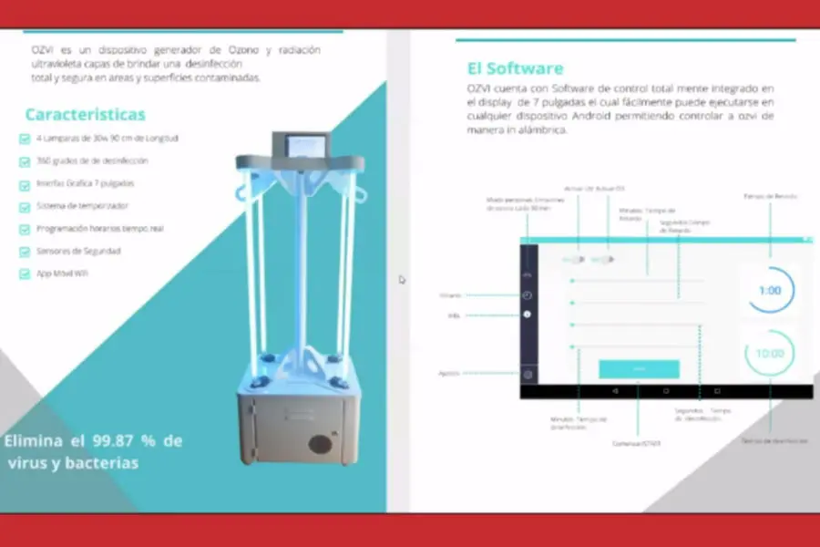 Este dispositivo utiliza ozono y luz UV para esterilizar áreas y superficies.