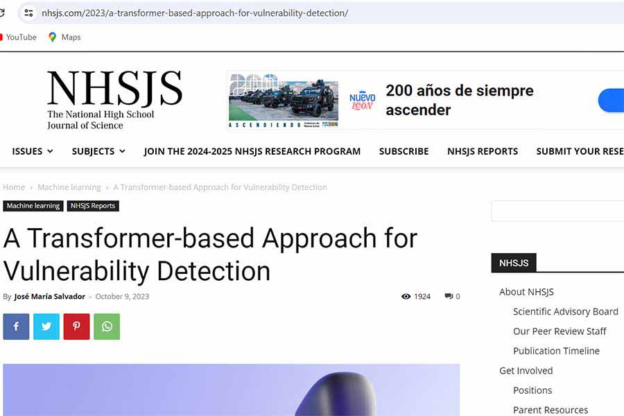 El paper de José María Salvador se publicó en el National High School Journal of Science de Estados Unidos.