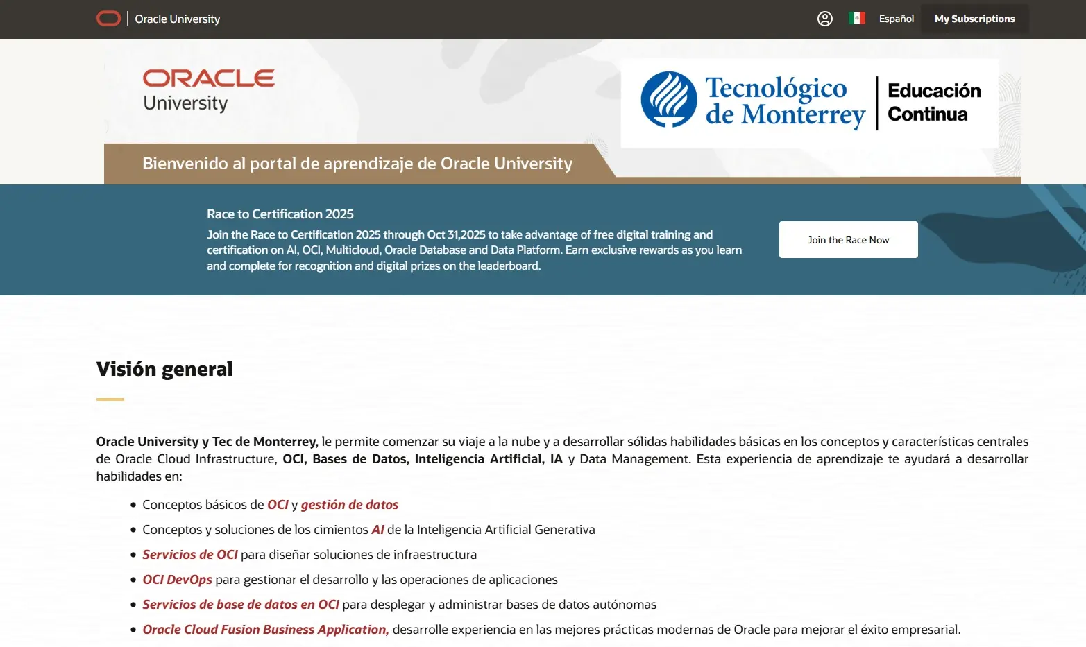 Portal de Aprendizaje de Oracle University