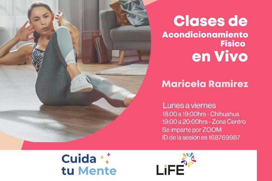 Póster de la clase en línea de acondicionamiento física de la instructora del campus Chihuahua