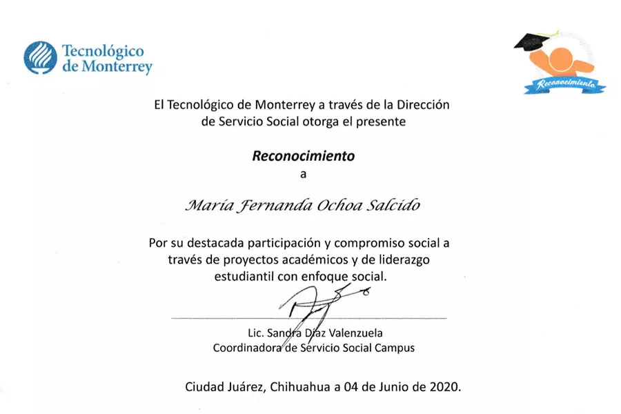 Reconocimiento al servicio social de Marifer