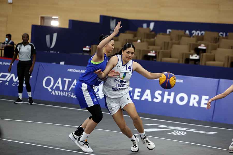 Iraís Aguilera, de Borregos Monterrey en el mundial FISU de basquetbol 3x3.