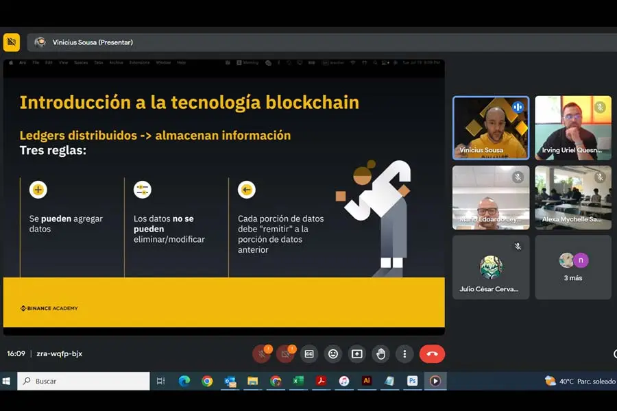 Sesión híbrida del taller de blockchain de Binance Academy en el Tec campus Obregón