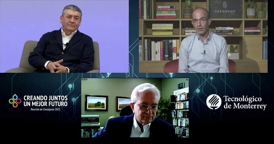 Yuval Noah Harrari en plática guiada por José Antonio Fernández, presidente del Consejo Directivo del Tec de Monterrey.