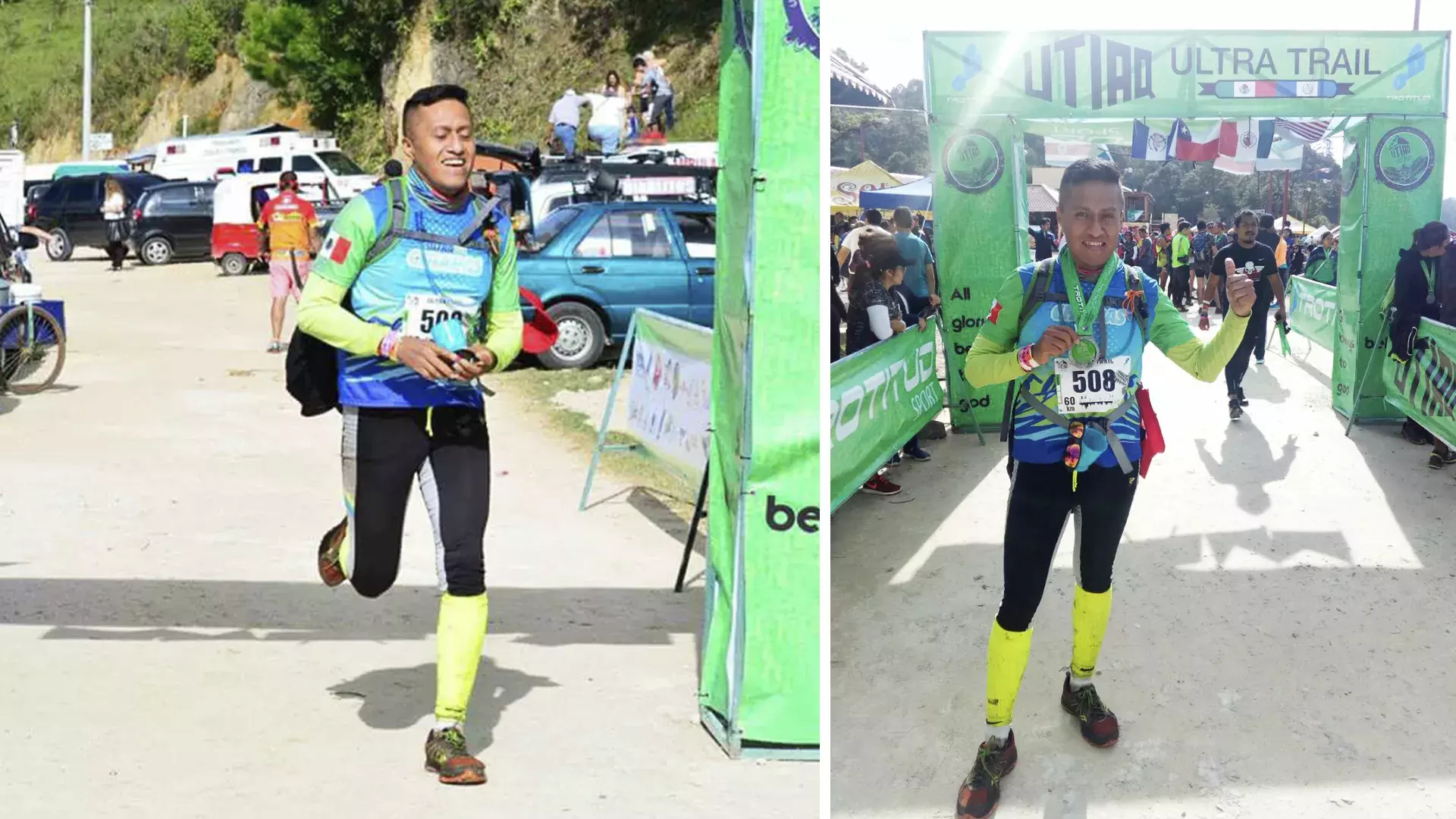 Bernabé en su llegada a la meta del ultra trail Utiaq