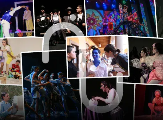 Collage de fotos de jóvenes actuando en el escenario.