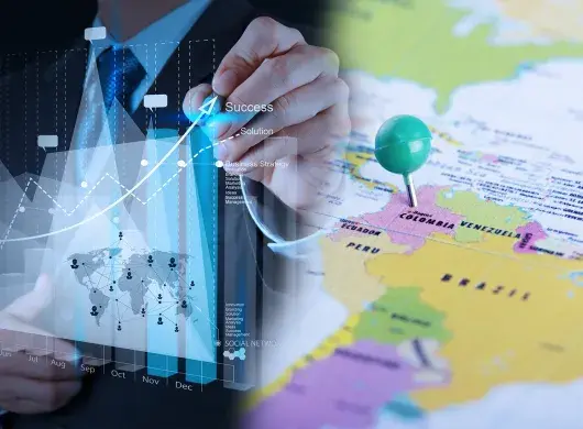 Foto de stock del mapa de LATAM y estadísticas