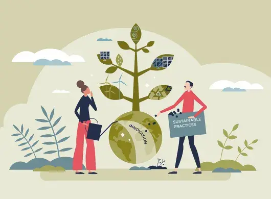 ilustracion de un hombre y una mujer cuidando el planeta