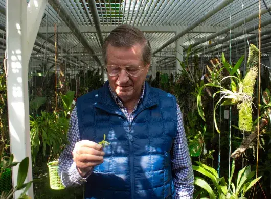 Eric Hágsater en el herbario de la Asociación Mexicana de Orquídeas, donde estudia y conserva especies de orquídeas.
