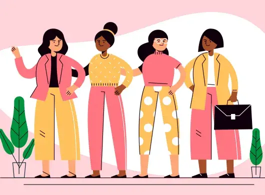 Ilustración de 4 mujeres paradas juntas.