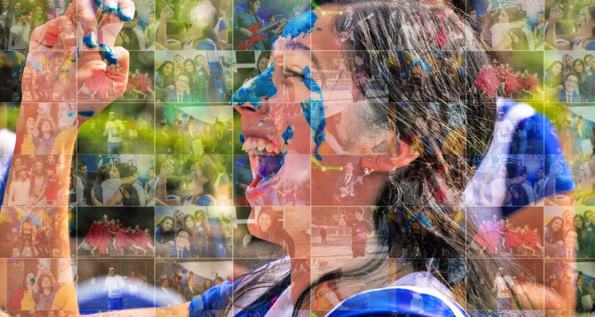 Mosaico de fotos que formar una mujer sonriente