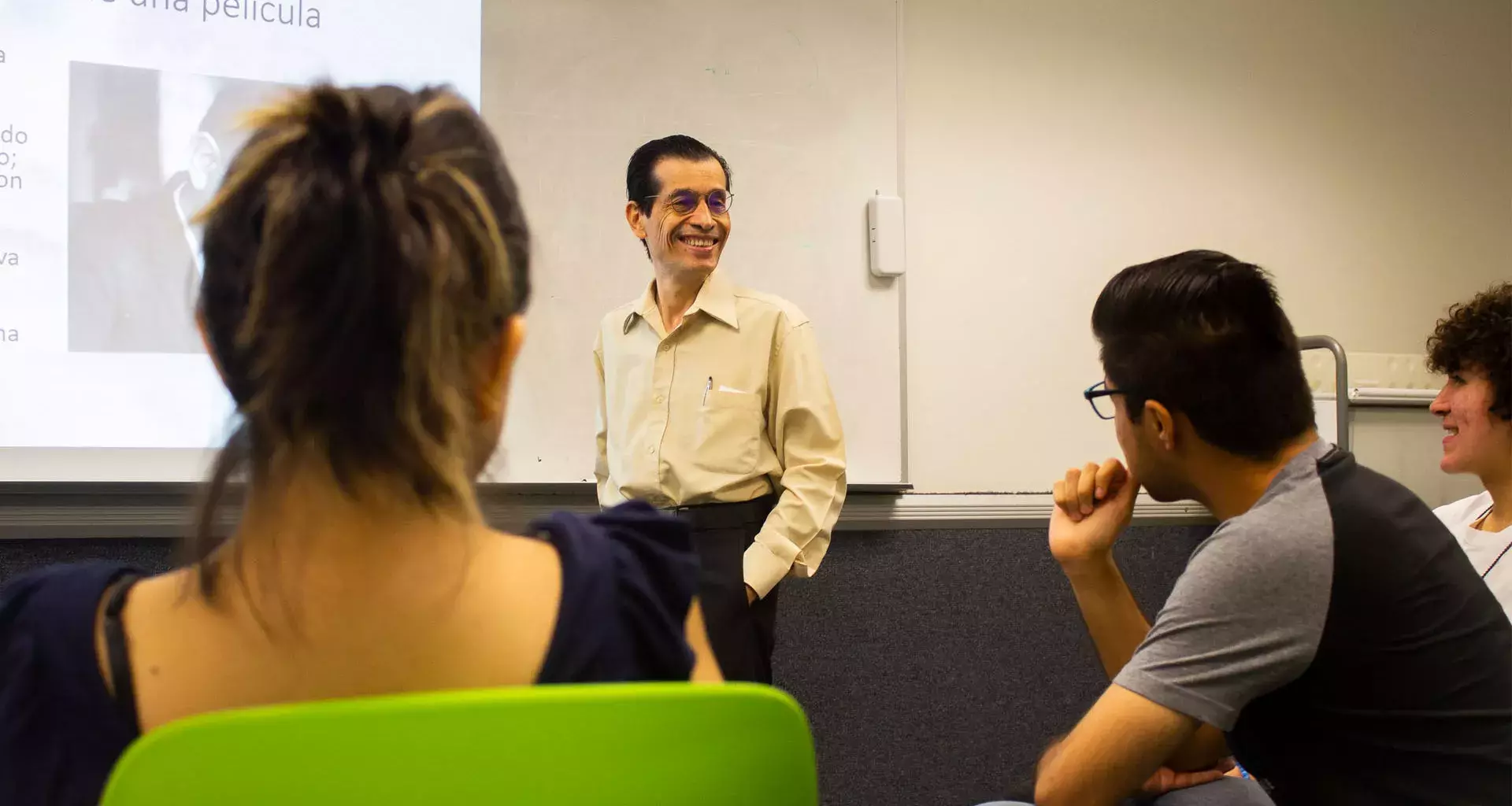 Professor Diezmartines giving a class prior to the golden globes