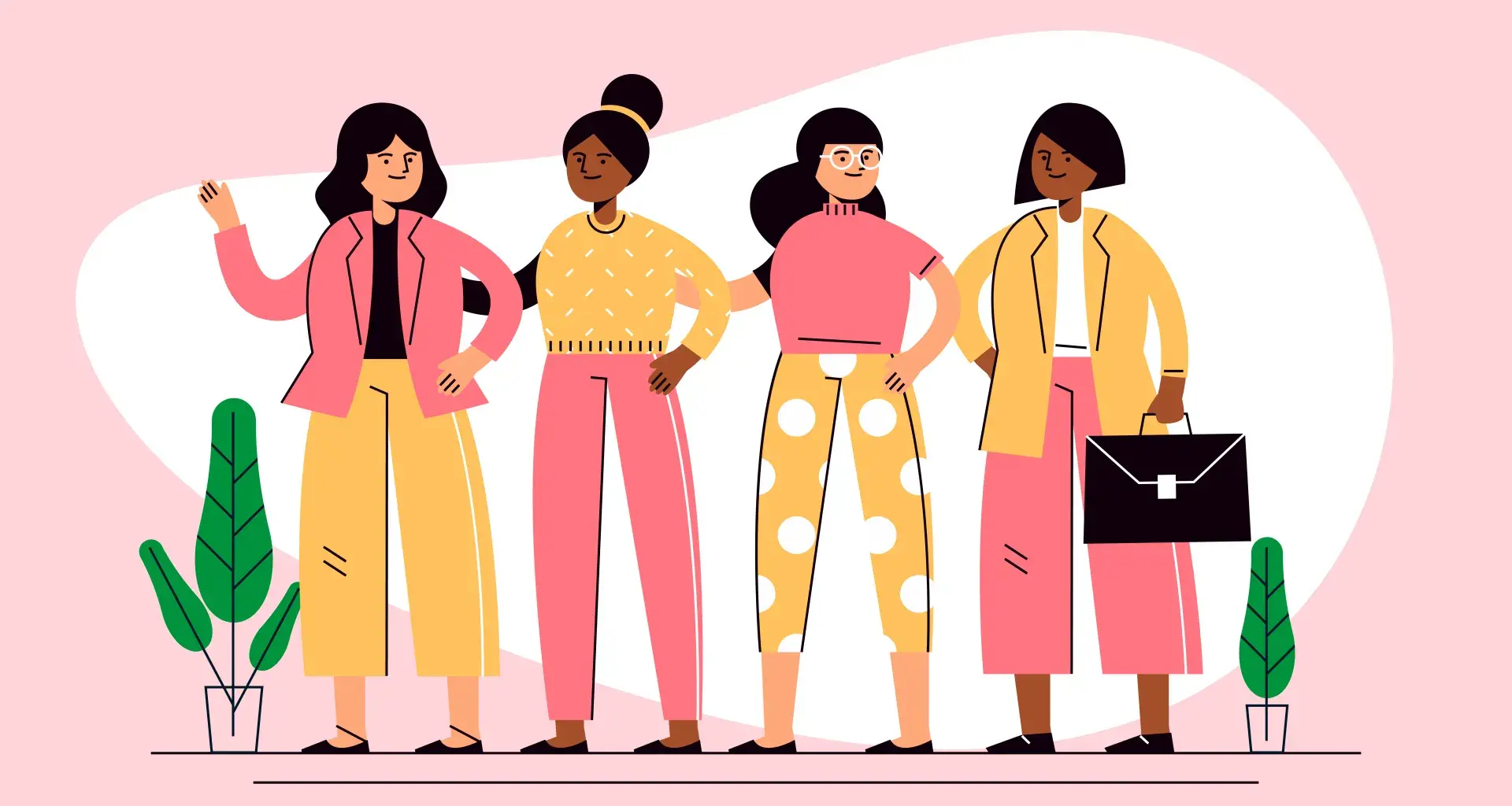 Ilustración de 4 mujeres paradas juntas.