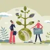 ilustracion de un hombre y una mujer cuidando el planeta