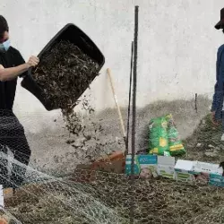 Los alumnos trabajaron juntos para crear el huerto y la composta.