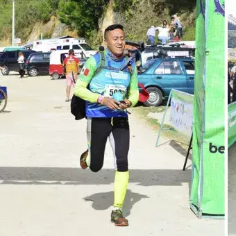 Bernabé en su llegada a la meta del ultra trail Utiaq