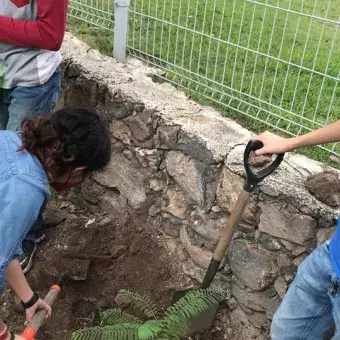 Terminando de plantar el último arbolillo.