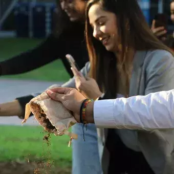 A manera de honrar las culturas vaciaron tierra proveniente de diferentes estados y países.