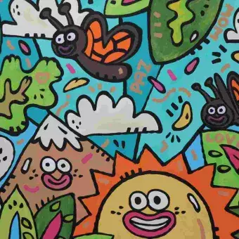 El artista incorporó en el mural sus representativas ilustraciones visibilizando la cultura michoacana.